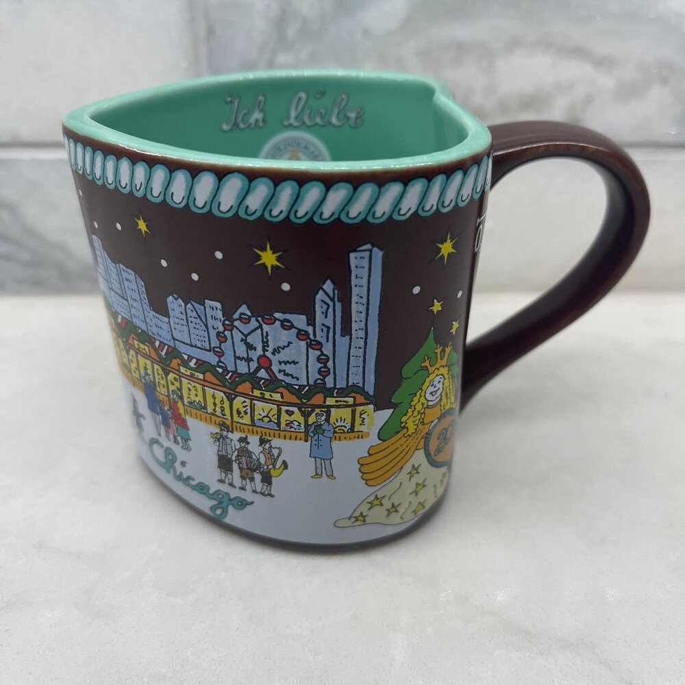 2018 Chicago Christkindlmarket Heart Shaped Ceramic Mug Collectors Item .85 cups